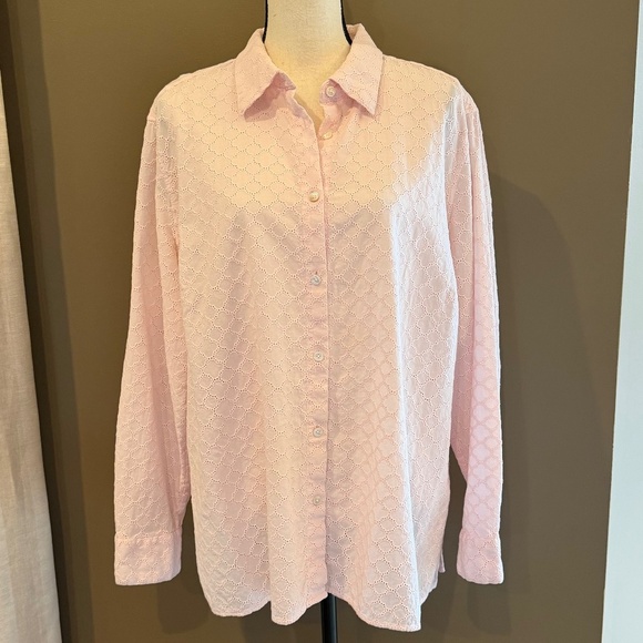 Talbots Tops - Talbots Women's Light Pink Eyelet design Button Down Blouse, Size 3X